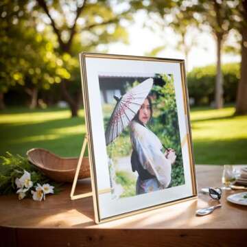 AhaGo Gold Floating Frame (8×10 inches, Vertical), For Picture 7x9, 6x8, 5x7, Tabletop Shelf Photo Frames, Classy Gift For Valentine's Day, Birthday or Wedding, Home or Office Décor