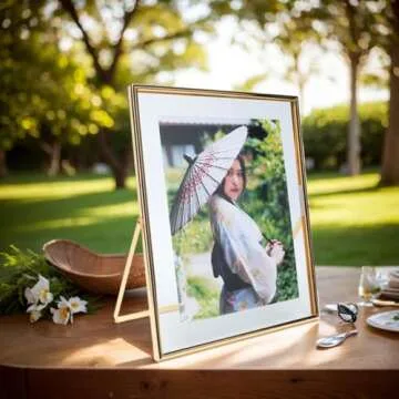 AhaGo Gold Floating Frame (8×10 inches, Vertical), For Picture 7x9, 6x8, 5x7, Tabletop Shelf Photo Frames, Classy Gift For Valentine's Day, Birthday or Wedding, Home or Office Décor