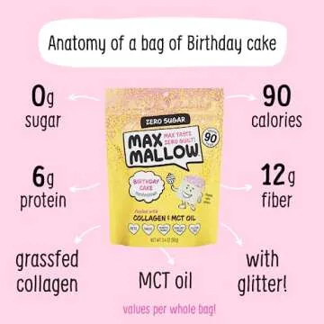 Know Brainer Max Mallow Birthday Cake - Guilt-Free & Zero Sugar Marshmallows - Low Carb, Zero Fat, Gluten-Free & Ketogenic - Marshmallow Fueled with Collagen & Prebiotic Fiber - Pack of 3