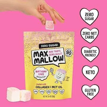 Know Brainer Max Mallow Birthday Cake - Guilt-Free & Zero Sugar Marshmallows - Low Carb, Zero Fat, Gluten-Free & Ketogenic - Marshmallow Fueled with Collagen & Prebiotic Fiber - Pack of 3
