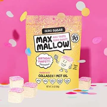 Know Brainer Max Mallow Birthday Cake - Guilt-Free & Zero Sugar Marshmallows - Low Carb, Zero Fat, Gluten-Free & Ketogenic - Marshmallow Fueled with Collagen & Prebiotic Fiber - Pack of 3