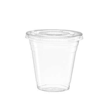 Comfy Package [12 oz. - 100 Count Clear Plastic Cups With Lids, Disposable Coffee Cups with Flat Lid...