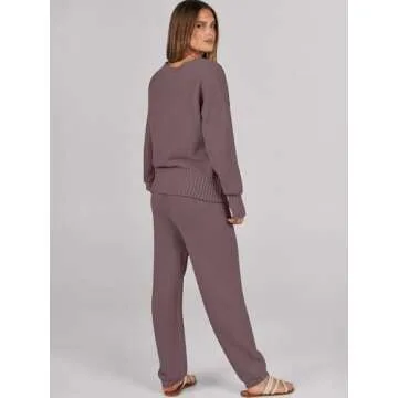 Caracilia Womens 2 Piece Outfits Lounge Set V Neck Cardigan Sweater Pants Sets Knit Matching Loungewear 2024 Fall Clothes Nutmeg Medium