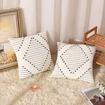 ARBINSON Boho Pillow Covers 18x18 Set of 2, Woven Black Textured Rustic Modern Throw Pillow Cover Farmhouse Decorative Cushion Case for Sofa Couch Bed Living Room (18" x 18", Black/Rhombus)