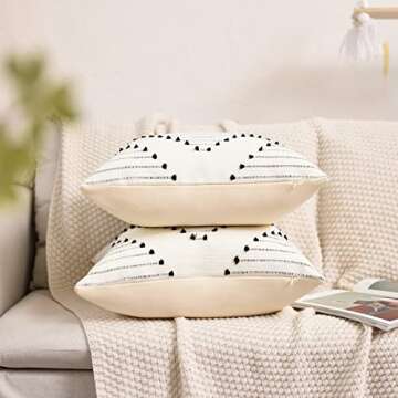 ARBINSON Boho Pillow Covers 18x18 Set of 2, Woven Black Textured Rustic Modern Throw Pillow Cover Farmhouse Decorative Cushion Case for Sofa Couch Bed Living Room (18" x 18", Black/Rhombus)