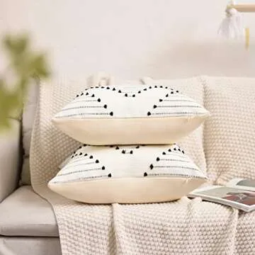 ARBINSON Boho Pillow Covers 18x18 Set of 2, Woven Black Textured Rustic Modern Throw Pillow Cover Farmhouse Decorative Cushion Case for Sofa Couch Bed Living Room (18" x 18", Black/Rhombus)