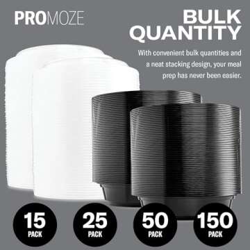 PROMOZE 50-Pack Reusable Meal Prep Containers Microwave Safe Food Storage Containers with Lids, 24 oz Round Take Out Plastic Bento Lunch Box To Go Meal Prep Bowls, BPA-Free, Freezer Dishwasher Safe