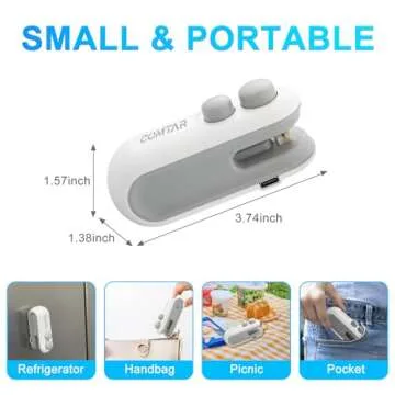 Mini Bag Sealer, Portable 2-in-1 Heat Sealer with USB-C Charging, Magnetic Design, Compact Snack Sealer and Cutter for Chips and Fresh Food