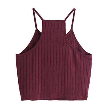 SheIn Women's Summer Basic Sexy Strappy Sleeveless Racerback Crop Top Burgundy Small