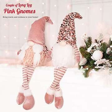 HMASYO Pink Couple Christmas Swedish Gnomes - 2Packs Handmade Swedish Tomte Santa Figurine Plush Elf...