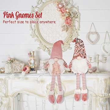 HMASYO Pink Couple Christmas Swedish Gnomes - 2Packs Handmade Swedish Tomte Santa Figurine Plush Elf with Sequin Hat, Long Leg Gnomes Plush Elf Xmas Decor Thanksgiving