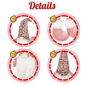 HMASYO Pink Couple Christmas Swedish Gnomes - 2Packs Handmade Swedish Tomte Santa Figurine Plush Elf with Sequin Hat, Long Leg Gnomes Plush Elf Xmas Decor Thanksgiving