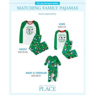The Children's Place,Unisex Baby,Family Matching, Holiday Pajama Sets, Fleece,Green Christmas with my Gnomies,X-Large