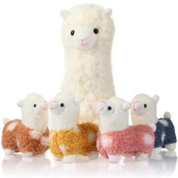 Civaner Llama Stuffed Animal with 4 Baby Llama Plushies Cute Alpaca Plush Set Soft Kawaii Alpaca Pillow for Kids Girls Birthday Mardi Gras Baby Shower Party Favors Student Easter Home Decors