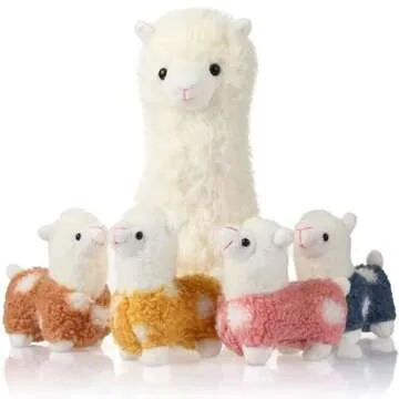 Civaner Llama Stuffed Animal with 4 Baby Llama Plushies Cute Alpaca Plush Set Soft Kawaii Alpaca Pillow for Kids Girls Birthday Mardi Gras Baby Shower Party Favors Student Easter Home Decors