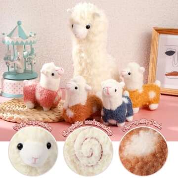 Civaner Llama Stuffed Animal with 4 Baby Llama Plushies Cute Alpaca Plush Set Soft Kawaii Alpaca Pillow for Kids Girls Birthday Mardi Gras Baby Shower Party Favors Student Easter Home Decors