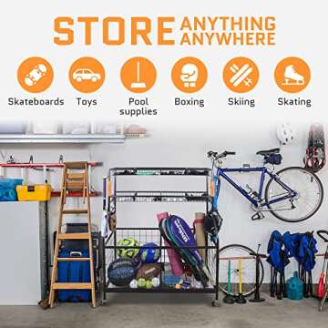 Ball Storage Garage Organizer Sports Equipment Organizer Storage Rack for Sports & Outdoors | Rollin...