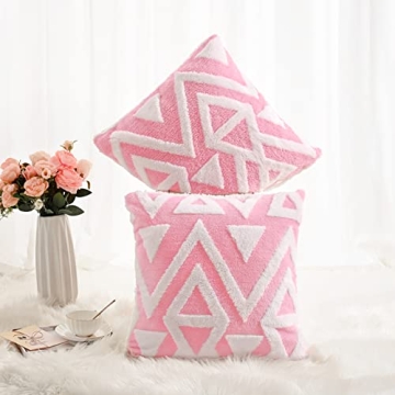Merelax Fluffy Pink Throw Pillow Covers - Set of 2
