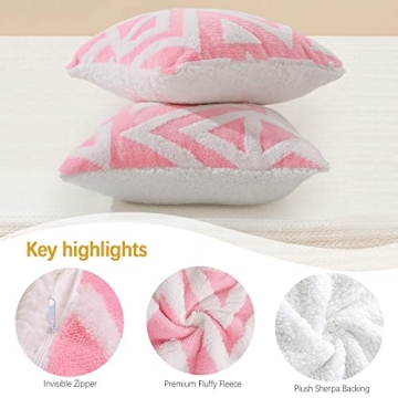 Merelax Fluffy Pink Throw Pillow Covers - Set of 2
