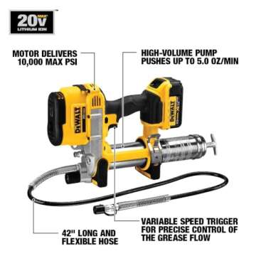 DEWALT 20V MAX Grease Gun Kit, Cordless, Flexible Hose, 10,000 PSI