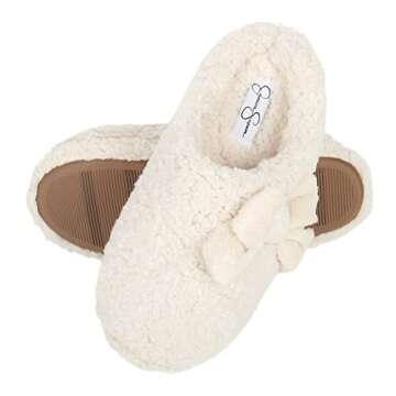 Jessica Simpson Womens Plush Marshmallow Slide On House Slipper Clog with Memory Foam, Ivory, Medium