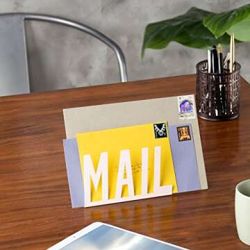 MyGift Modern White Metal Mail Holder Countertop Organizer with Cutout Mail Lettering Design, Office...