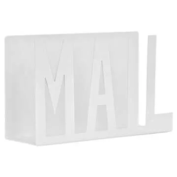 MyGift Modern White Metal Mail Holder Countertop Organizer with Cutout Mail Lettering Design, Office Desktop Envelope and Document Storage Rack