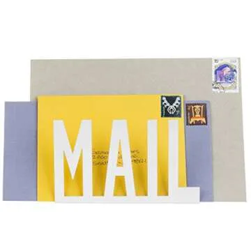 MyGift Modern White Metal Mail Holder Countertop Organizer with Cutout Mail Lettering Design, Office Desktop Envelope and Document Storage Rack