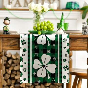 Artoid Mode Green Clover Buffalo Plaid Shamrocks St.Patrick's Day Table Runner, Seasonal Kitchen Din...