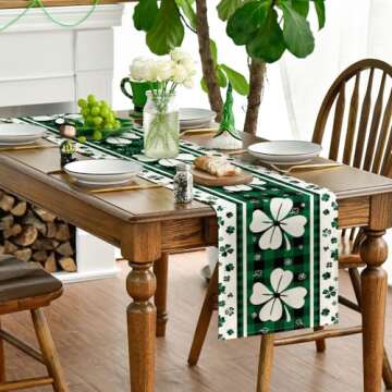 Artoid Mode Green Clover Buffalo Plaid Shamrocks St.Patrick's Day Table Runner, Seasonal Kitchen Dining Table Decoration for Indoor Home Party 13x72 Inch