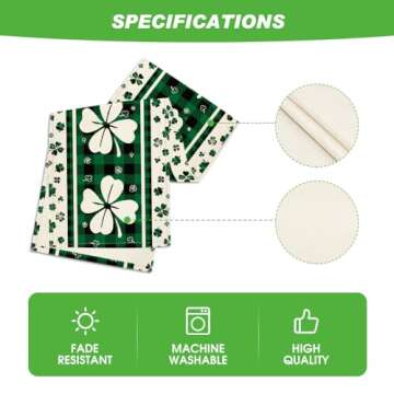 Artoid Mode Green Clover Buffalo Plaid Shamrocks St.Patrick's Day Table Runner, Seasonal Kitchen Dining Table Decoration for Indoor Home Party 13x72 Inch