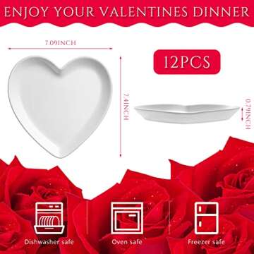 Suclain 12 Pcs Heart Shaped Bowl Ceramic Dinner Plates 7.4 Inch Serving Dish Saucers Plates Porcelai...