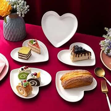 Suclain 12 Pcs Heart Shaped Bowl Ceramic Dinner Plates 7.4 Inch Serving Dish Saucers Plates Porcelain Salad Appetizer Plates Sushi Dipping Dessert Bowl for Christmas Valentine's Day (White)