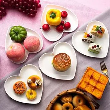 Suclain 12 Pcs Heart Shaped Bowl Ceramic Dinner Plates 7.4 Inch Serving Dish Saucers Plates Porcelain Salad Appetizer Plates Sushi Dipping Dessert Bowl for Christmas Valentine's Day (White)