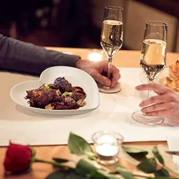 Suclain 12 Pcs Heart Shaped Bowl Ceramic Dinner Plates 7.4 Inch Serving Dish Saucers Plates Porcelain Salad Appetizer Plates Sushi Dipping Dessert Bowl for Christmas Valentine's Day (White)