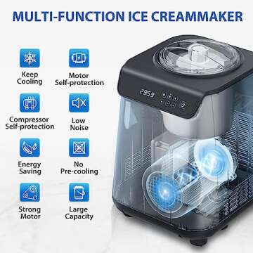 COWSAR 1.3 Quart Ice Cream Maker Machine with Built-in Compressor, Fully Automatic and No Pre-freezing, 1 Hour Keep-Cooling, Easy to Clean, Stainless Steel