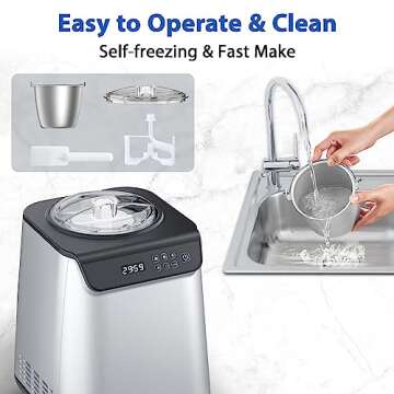 COWSAR 1.3 Quart Ice Cream Maker Machine with Built-in Compressor, Fully Automatic and No Pre-freezing, 1 Hour Keep-Cooling, Easy to Clean, Stainless Steel