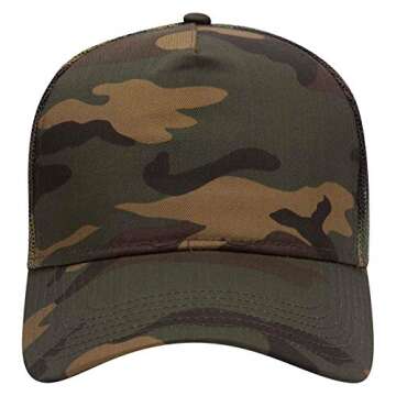 Otto Cap Camouflage Five Panel Mid Crown Mesh Back Trucker Hat Cotton Blend Twill