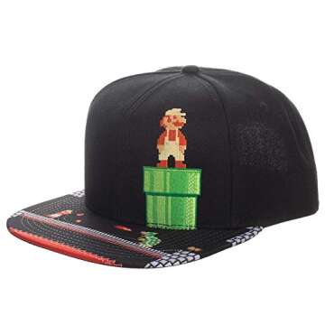 Bioworld Super Mario 8-Bit Black Snapback Hat - Gaming Style Redefined