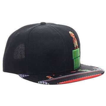 Bioworld Super Mario 8-Bit Black Snapback Hat for Men