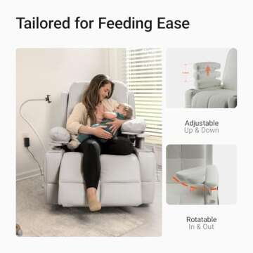 MAMAZING Rocking Chair Nursery with Adjustable Armrests, Electric Glider Recliner Nursing Chair for ...