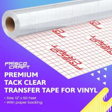 Frisco Craft Premium Tack Clear Transfer Tape for Vinyl with Paper Backing - Perfect for Self Adhesi...