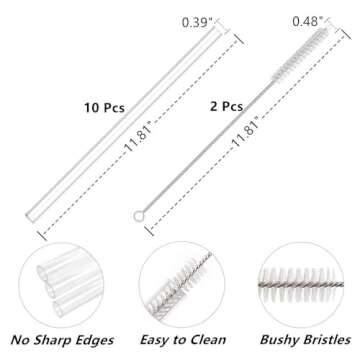 10 Pcs Replacement Straw for Stanley 40 oz 30 oz Cup Tumbler, Reusable Clear Straws with Cleaning Br...