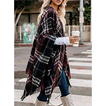 VIMPUNEC Buffalo Plaid Poncho for Women - Stylish & Warm