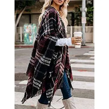 VIMPUNEC Buffalo Plaid Poncho for Women - Stylish & Warm