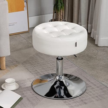 Furniliving Mid-Century Tufted Adjustable Swivel Makeup Ottoman Stool; Modern Big Size Round Vanity ...