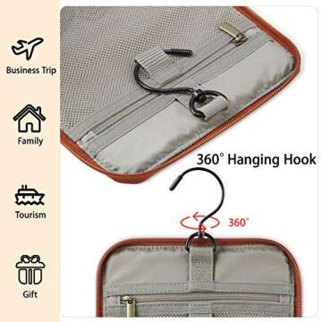 BAGSMART Hanging Toiletry Bag, Water-resistant Leather Dopp Kit, Large Travel Organizer for Full Sized Container, Brown