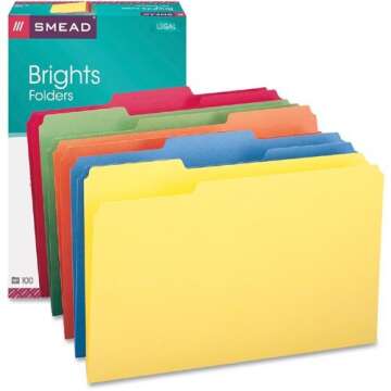 Smead Colored File Folder, 1/3-Cut Tab, Legal Size, Assorted Colors, 100 per Box (16943)