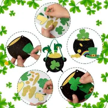 Nuanchu 36 Sets St. Patrick Day Craft Kits for Kids DIY Gold Pot Shamrock Coin Hats Rainbow Stickers Hanging St. Patrick Day Decorations for Kids Irish Classroom Activity Luck Gift Art Party Favors