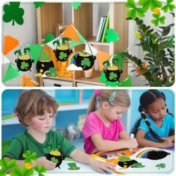 Nuanchu 36 Sets St. Patrick Day Craft Kits for Kids DIY Gold Pot Shamrock Coin Hats Rainbow Stickers Hanging St. Patrick Day Decorations for Kids Irish Classroom Activity Luck Gift Art Party Favors